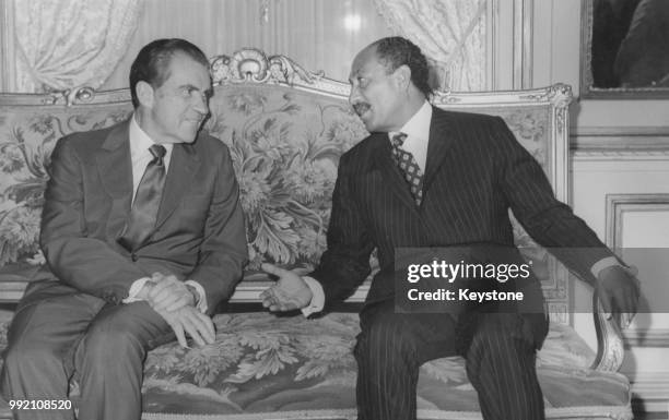 President Richard Nixon with Egyptian President Anwar Sadat at the start of their talks at Tahra Palace in Cairo, Egypt, June 1974.