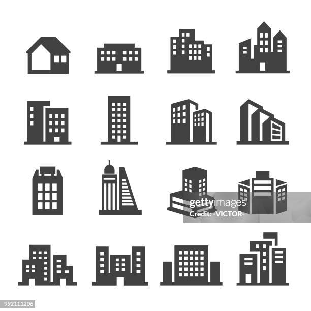 ilustraciones, imágenes clip art, dibujos animados e iconos de stock de iconos de la construcción - serie acme - bloque de oficinas