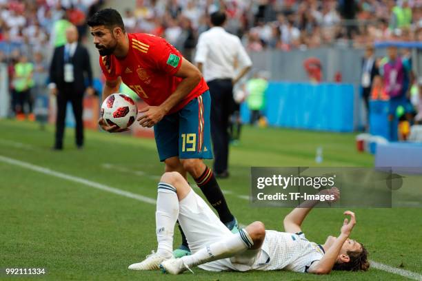Diego Costa of Spain controls the ball during the 2018 FIFA World Cup Russia match between Spain and Russia at Luzhniki Stadium on July 01, 2018 in...