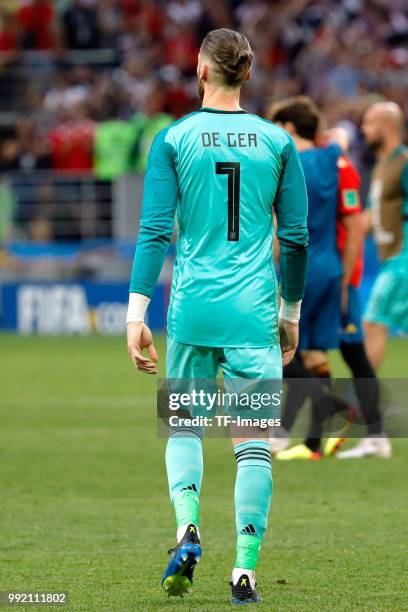 Goalkeeper David De Gea of Spain looks dejected after the 2018 FIFA World Cup Russia match between Spain and Russia at Luzhniki Stadium on July 01,...
