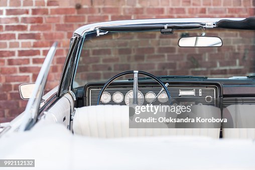 Interior Of A Beautiful Vintage Convertible Car Oldfashioned Automobile ...