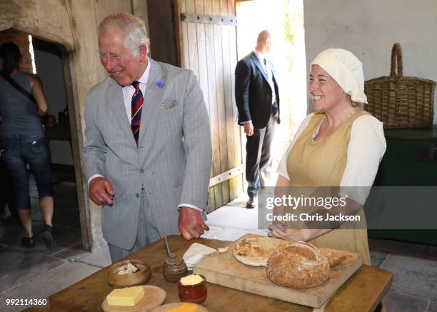 Prince Charles, Prince of Wales visits Tretower Court on July 5, 2018 in Crickhowell, Wales.