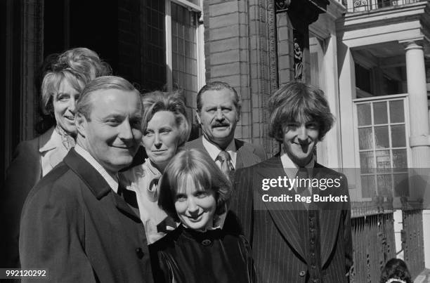 British Labour Party MP Tony Benn 91925 - 2014) at the wedding of his son, Hilary and Rosalind Retey at Kensington Registry Office, London, 7th April...