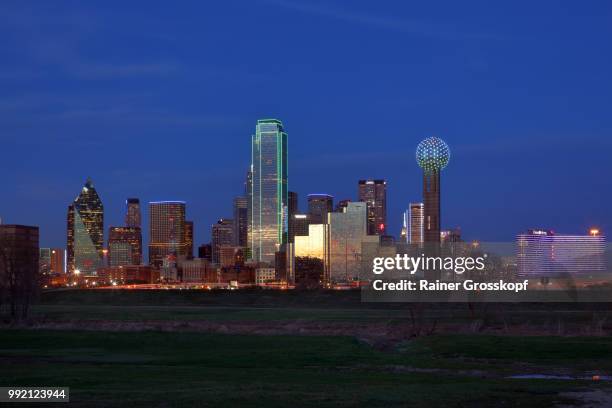 skyline of dallas at night - rainer grosskopf fotografías e imágenes de stock