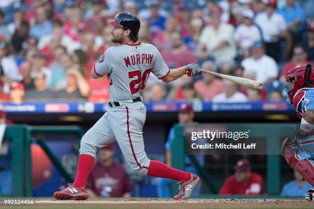 Daniel Murphy of the Washington Nationals bats against the Philadelphia Phillies at Citizens Bank Park on June 28, 2018 in Philadelphia, Pennsylvania.