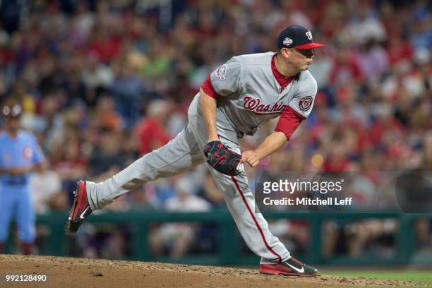 Sammy Solis of the Washington Nationals pitches against the Philadelphia Phillies at Citizens Bank Park on June 28, 2018 in Philadelphia,...