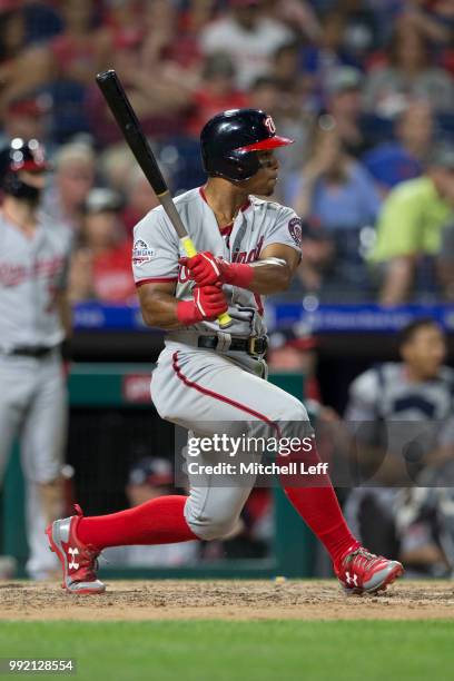 Wilmer Difo of the Washington Nationals bats against the Philadelphia Phillies at Citizens Bank Park on June 28, 2018 in Philadelphia, Pennsylvania.