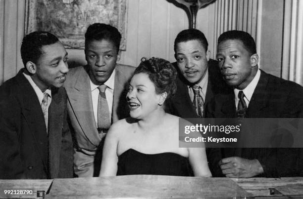 American singer Savannah Churchill rehearses with her backing group The Striders at the Astor Club in London, for their upcoming concert at the...