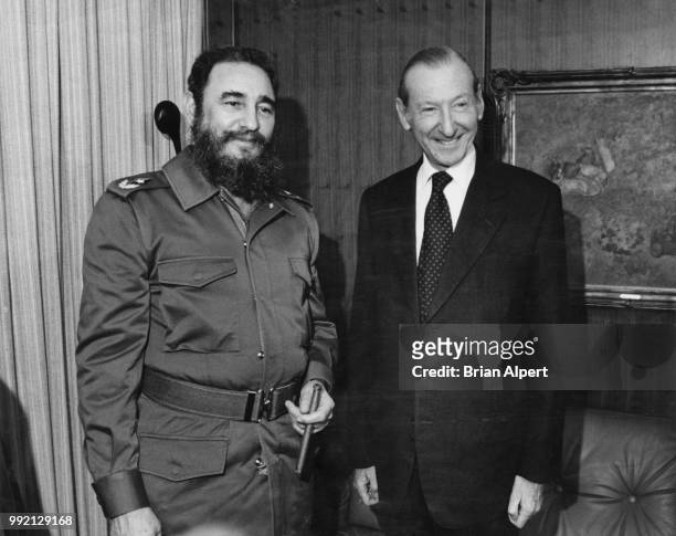 Cuban leader Fidel Castro poses with Kurt Waldheim , Secretary-General of the United Nations, before addressing the UN General Assembly in New York...