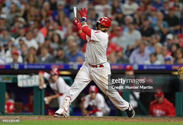 Carlos Santana of the Philadelphia Phillies during a game against the New York Yankees at Citizens Bank Park on June 27, 2018 in Philadelphia,...