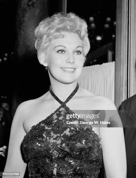 American actress Kim Novak at a nightclub in Cannes, France, during the Cannes Film Festival, 27th April 1956.