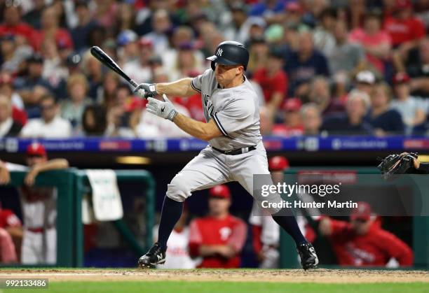 Brett Gardner of the New York Yankees during a game against the Philadelphia Phillies at Citizens Bank Park on June 25, 2018 in Philadelphia,...