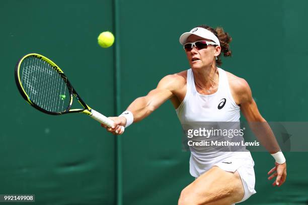 Samantha Stosur of Australia returns a shot against Daria Gavrilova of Australia during the Ladies' Singles second round match on day four of the...