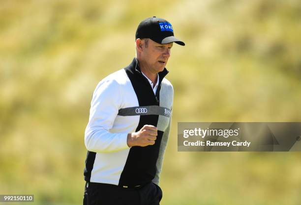 Donegal , Ireland - 5 July 2018; Mikko Ilonen of Finland reacts after a birdy putt on the 8th hole during Day One of the Irish Open Golf Championship...