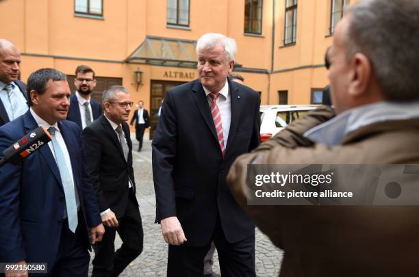 Horst Seehofer , Premier of the state of Bavaria, arriving to a special meeting of the CSU's Landtag fraction in the Bavarian Landtag in Munich,...