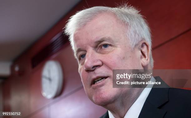 Horst Seehofer, Premier of the state of Bavaria, arriving to a special meeting of the CSU's Landtag fraction in the Bavarian Landtag in Munich,...
