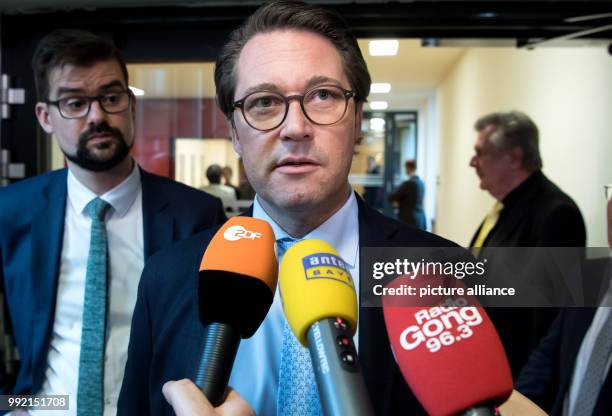 Secretary General Andreas Scheuer speaking to the press after a special meeting of the CSU's Landtag fraction in the building of the Bavarian Landtag...