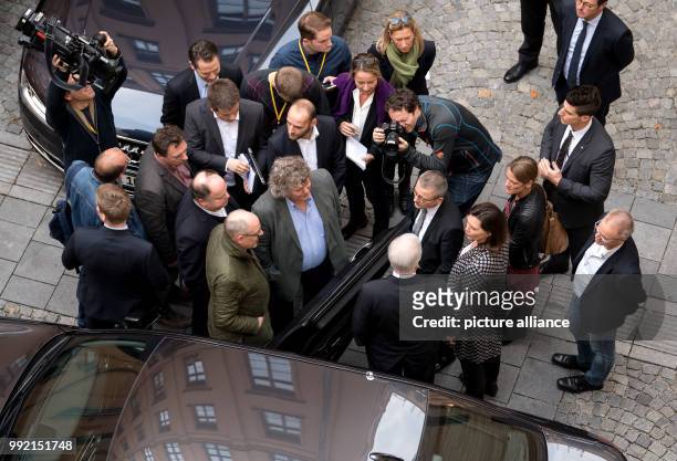 Horst Seehofer , Premier of the state of Bavaria, talking to the press outside the building of the Bavarian Landtag after a special meeting of the...