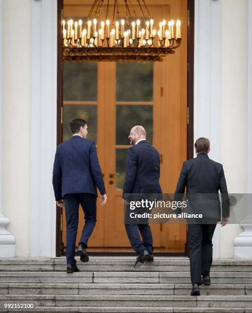 The leader of Germany's Social Democratic Party , Martin Schulz, arrives for talks with German President Frank-Walter Steinmeier in Berlin, Germany,...