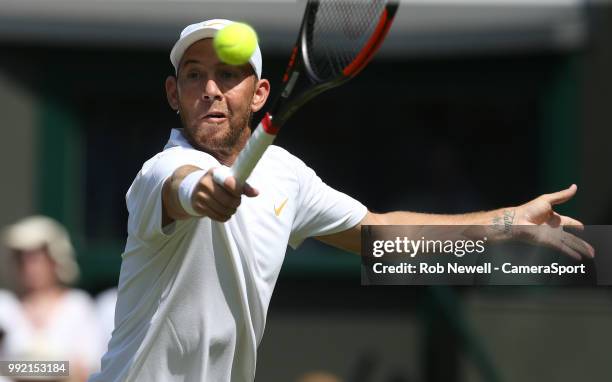 Dudi Sela during his match against Rafael Nadal at All England Lawn Tennis and Croquet Club on July 3, 2018 in London, England.