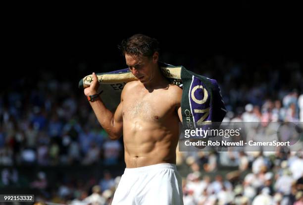 Rafael Nadal during his match against Dudi Sela at All England Lawn Tennis and Croquet Club on July 3, 2018 in London, England.