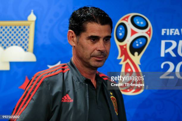 Head coach Fernando Hierro of Spain attends the press conference prior to a training session on June 30, 2018 in Moscow, Russia.