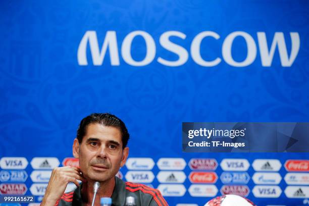 Head coach Fernando Hierro of Spain attends the press conference prior to a training session on June 30, 2018 in Moscow, Russia.