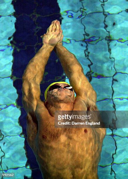 Matthew Walsh of Australia in action to win the men's 50 metre Backstroke at the Telstra Swimming Grand Prix at Chandler Aquatic Centre in Brisbane,...