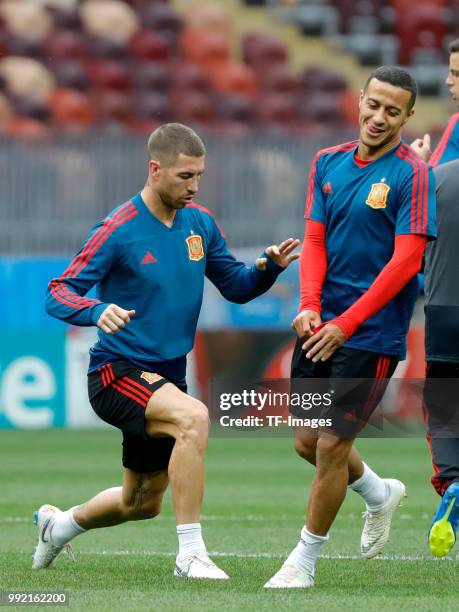 Players of Spain in action during a training session on June 30, 2018 in Moscow, Russia.