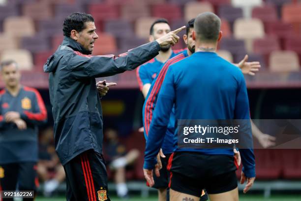 Head coach Fernando Hierro of Spain gestures during a training session on June 30, 2018 in Moscow, Russia.