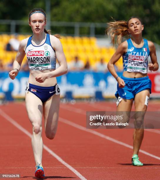 Natasha Harrison of Great Britan and Eleonora Foudraz of Italy compete in he 400m run competition during European Athletics U18 European Championship...