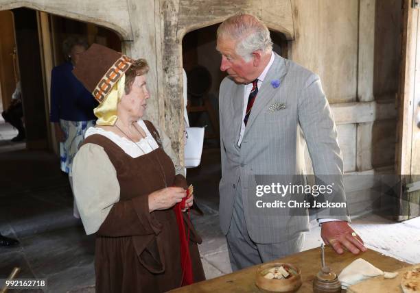 Prince Charles, Prince of Wales visits Tretower Court on July 5, 2018 in Crickhowell, Wales.