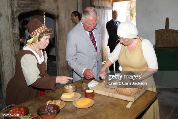 Prince Charles, Prince of Wales visits Tretower Court on July 5, 2018 in Crickhowell, Wales.