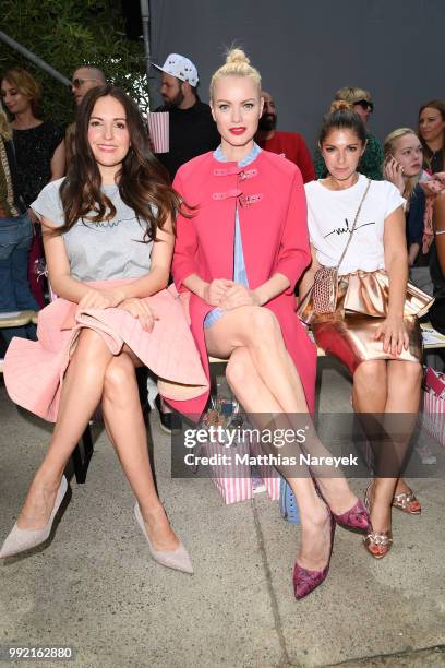 Johanna Klum, Franziska Knupper and a guest attend the Marina Hoermanseder show during the Berlin Fashion Week Spring/Summer 2019 at ewerk on July 5,...