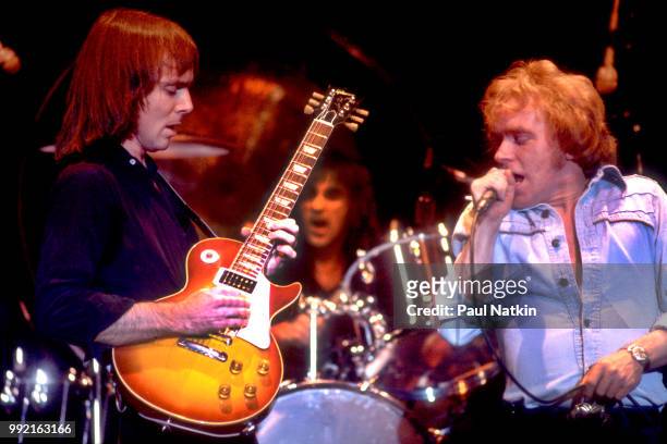 Guitarist Ronnie Montrose, left, performs with Davey Pattison at the Park West in Chicago, Illinois, December 12, 1979.