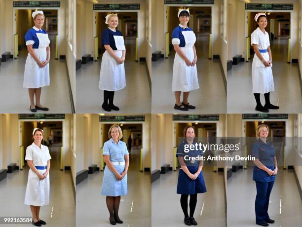 In this composite nurses in uniforms to represent each decade of the NHS Serena Hurst,1940s, Natalie Lancaster, 1950s, Amanda Whiteout, 1960s, Jemina...