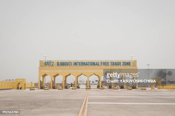 The main gate of Djibouti International Free Trade Zone is seen after the inauguration ceremony in Djibouti on July 5, 2018.