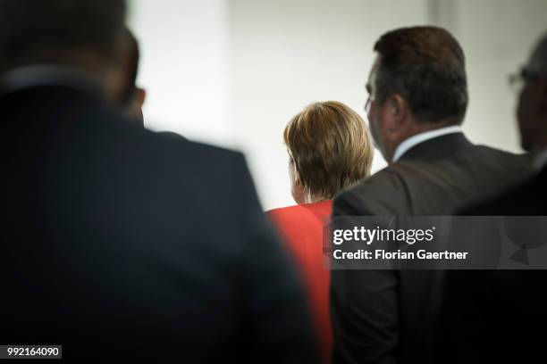 German Chancellor Angela Merkel is pictured after a press conference with Viktor Orban , Prime Minister of Hungary, on July 05, 2018 in Berlin,...