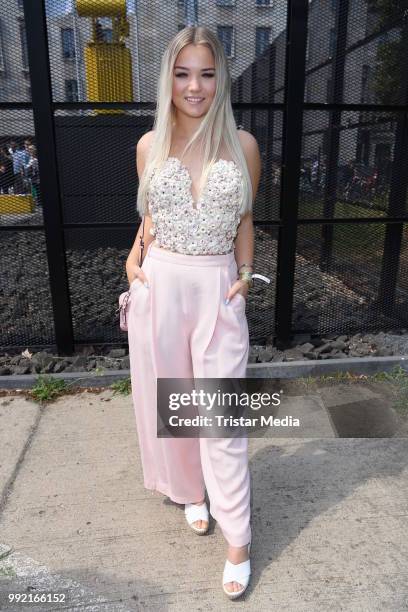 Influencer Julia Beautx attends the Marina Hoermanseder show during the Berlin Fashion Week Spring/Summer 2019 at ewerk on July 5, 2018 in Berlin,...