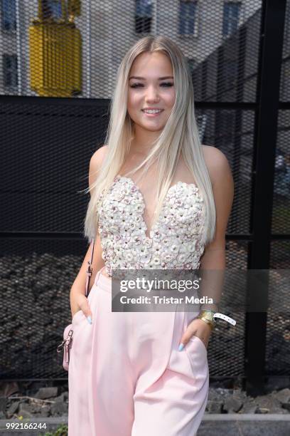 Influencer Julia Beautx attends the Marina Hoermanseder show during the Berlin Fashion Week Spring/Summer 2019 at ewerk on July 5, 2018 in Berlin,...