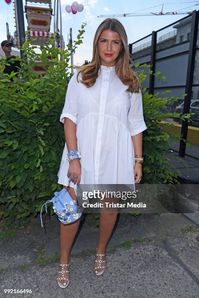 Farina Opoku attends the Marina Hoermanseder show during the Berlin Fashion Week Spring/Summer 2019 at ewerk on July 5, 2018 in Berlin, Germany..
