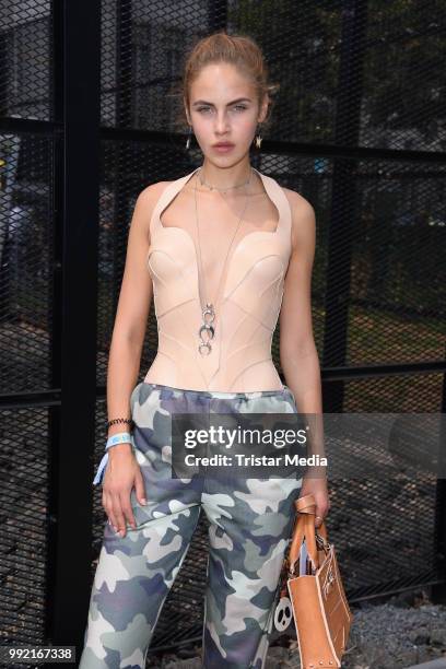 Elena Carriere attends the Marina Hoermanseder show during the Berlin Fashion Week Spring/Summer 2019 at ewerk on July 5, 2018 in Berlin, Germany..