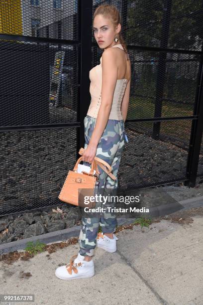 Elena Carriere attends the Marina Hoermanseder show during the Berlin Fashion Week Spring/Summer 2019 at ewerk on July 5, 2018 in Berlin, Germany..