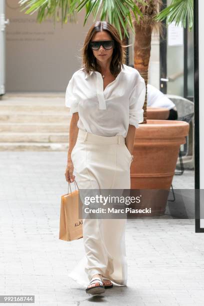 Victoria Beckham is seen at the Azzedine Alaia 'Je suis couturier' exhibition on July 5, 2018 in Paris, France.
