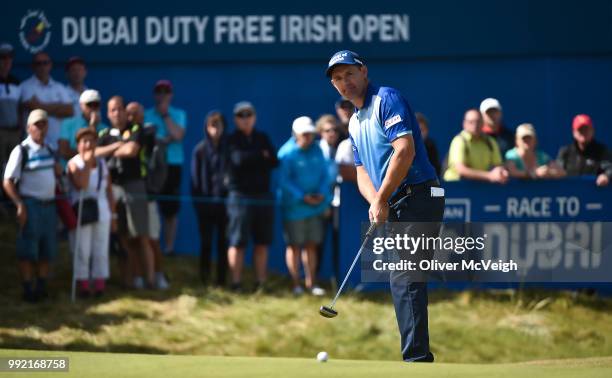 Donegal , Ireland - 5 July 2018; Padraig Harrington of Ireland on the 18th green during Day One of the Irish Open Golf Championship at Ballyliffin...