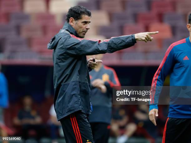 Head coach Fernando Hierro of Spain gestures during a training session on June 30, 2018 in Moscow, Russia.