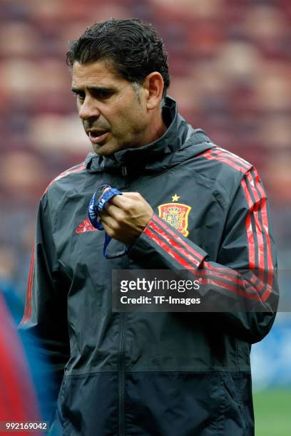 Head coach Fernando Hierro of Spain looks on during a training session on June 30, 2018 in Moscow, Russia.