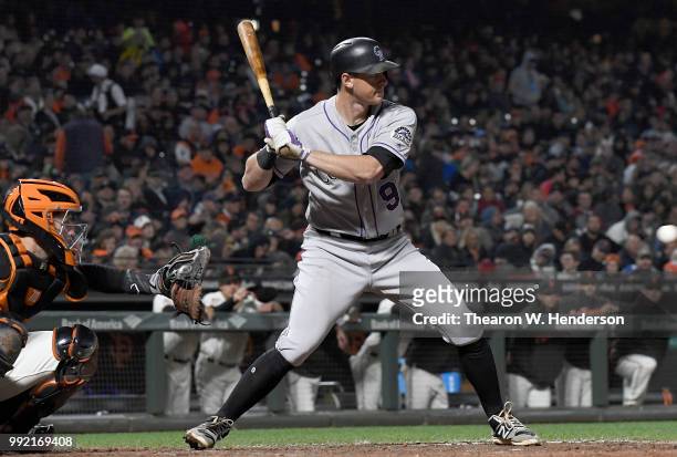 LeMahieu of the Colorado Rockies bats against the San Francisco Giants in the seventh inning at AT&T Park on June 26, 2018 in San Francisco,...