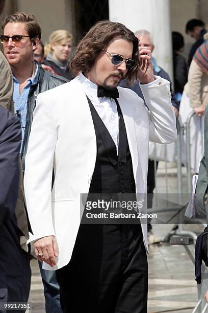 Actor Johnny Depp on location for "the Tourist" at Piazza San Marco on May 13, 2010 in Venice, Italy.
