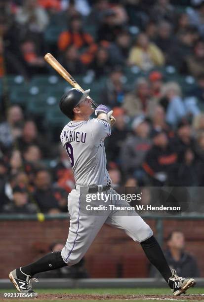 LeMahieu of the Colorado Rockies bats against the San Francisco Giants in the fifth inning at AT&T Park on June 26, 2018 in San Francisco, California.